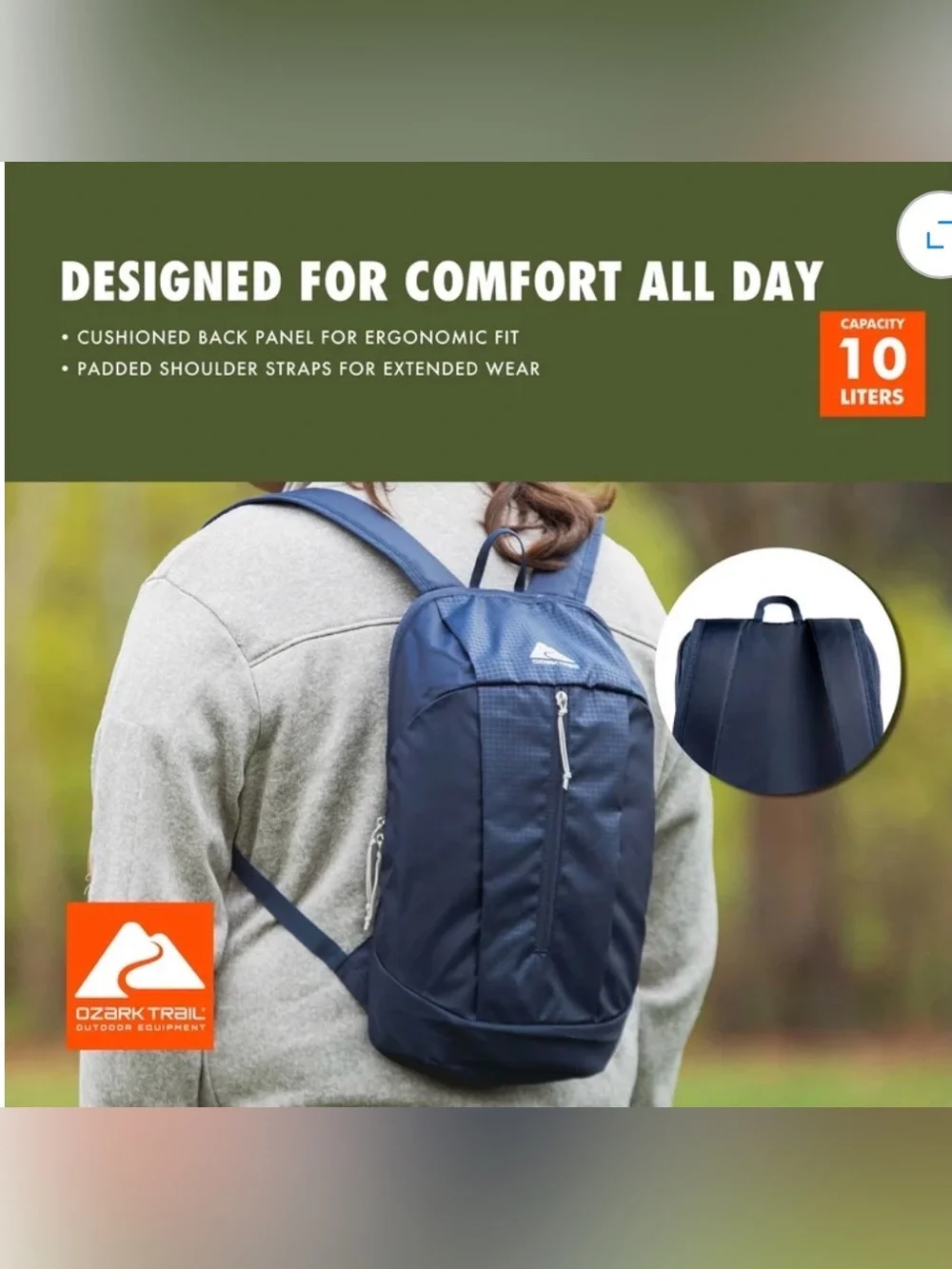 Ozark Trail 10L Day Pack, Navy, Embossed Fabric